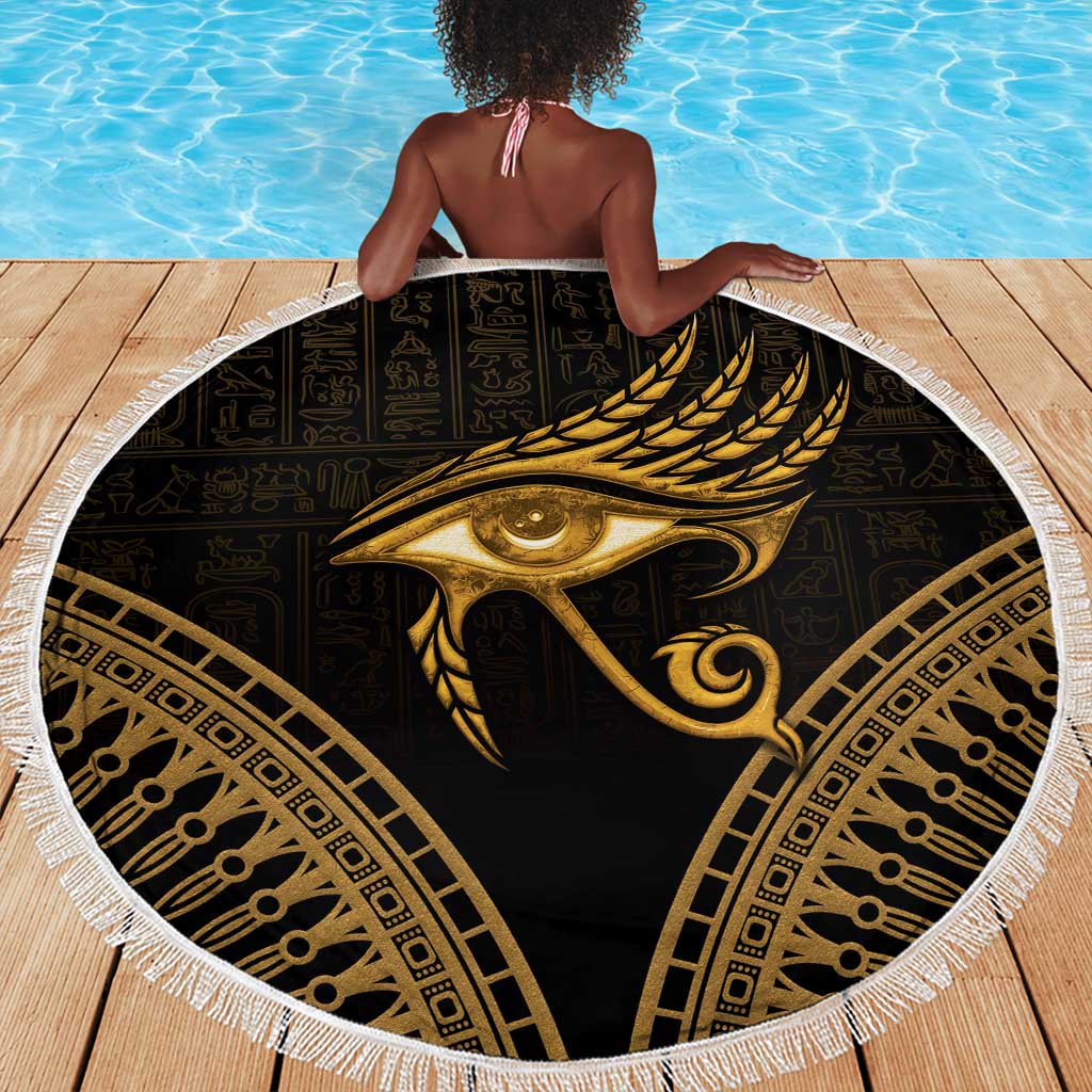 Ancient Egypt Gold Intricate Beach Blanket Eye of Horus