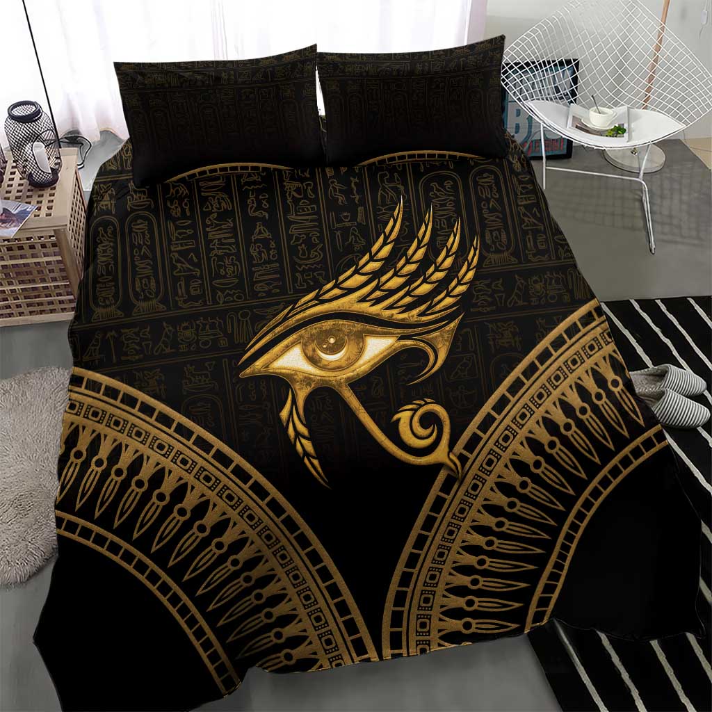 Ancient Egypt Gold Intricate Bedding Set Eye of Horus