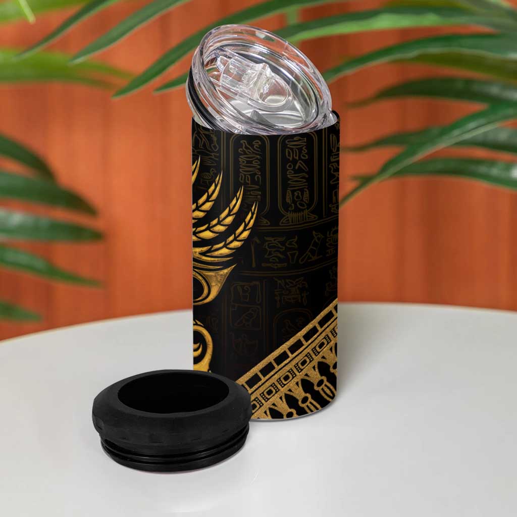 Ancient Egypt Gold Intricate 4 in 1 Can Cooler Tumbler Eye of Horus