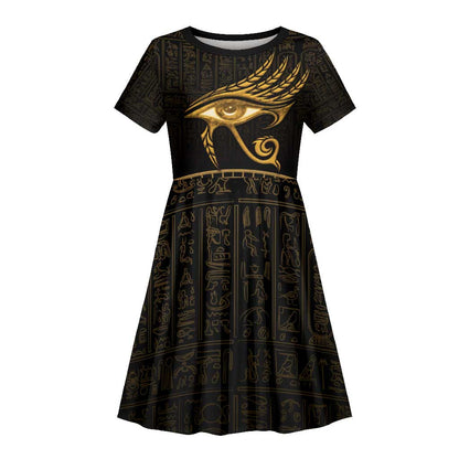 Ancient Egypt Gold Intricate Kid Short Sleeve Dress Eye of Horus