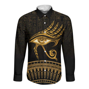 Ancient Egypt Gold Intricate Long Sleeve Button Shirt Eye of Horus