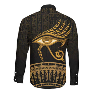 Ancient Egypt Gold Intricate Long Sleeve Button Shirt Eye of Horus