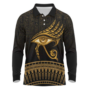 Ancient Egypt Gold Intricate Long Sleeve Polo Shirt Eye of Horus