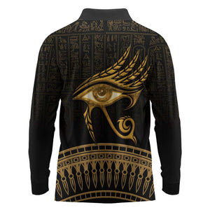 Ancient Egypt Gold Intricate Long Sleeve Polo Shirt Eye of Horus