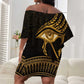 Ancient Egypt Gold Intricate Off Shoulder Short Dress Eye of Horus