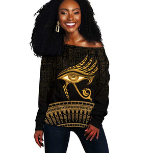 Ancient Egypt Gold Intricate Off Shoulder Sweater Eye of Horus
