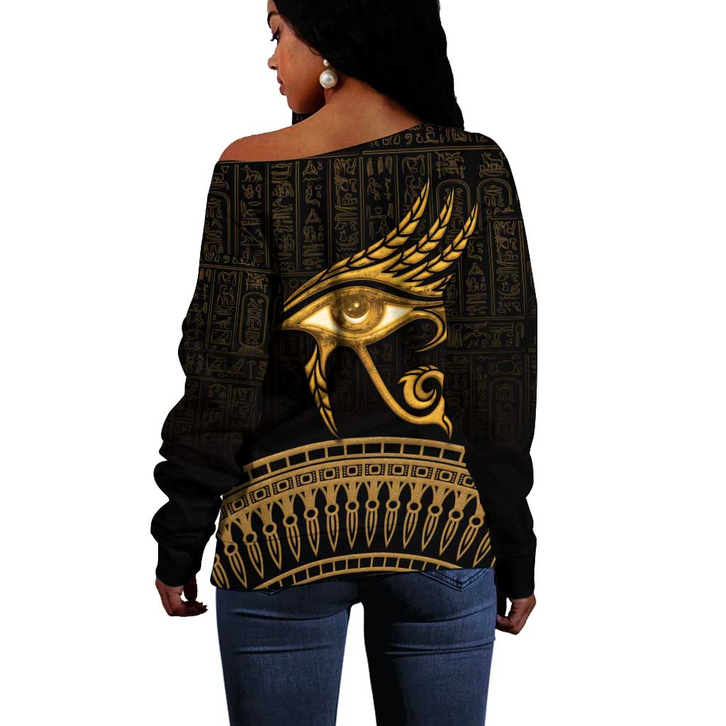 Ancient Egypt Gold Intricate Off Shoulder Sweater Eye of Horus
