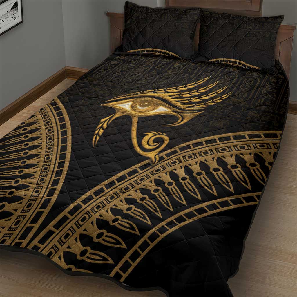 Ancient Egypt Gold Intricate Quilt Bed Set Eye of Horus