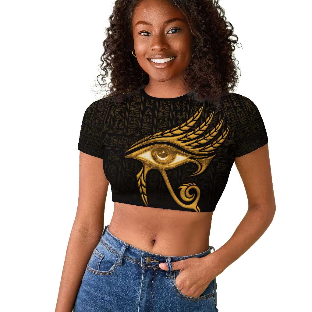 Ancient Egypt Gold Intricate Raglan Cropped T shirt Eye of Horus
