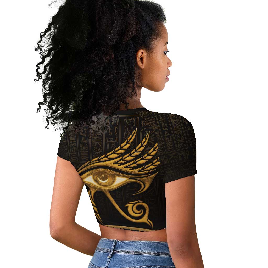 Ancient Egypt Gold Intricate Raglan Cropped T shirt Eye of Horus