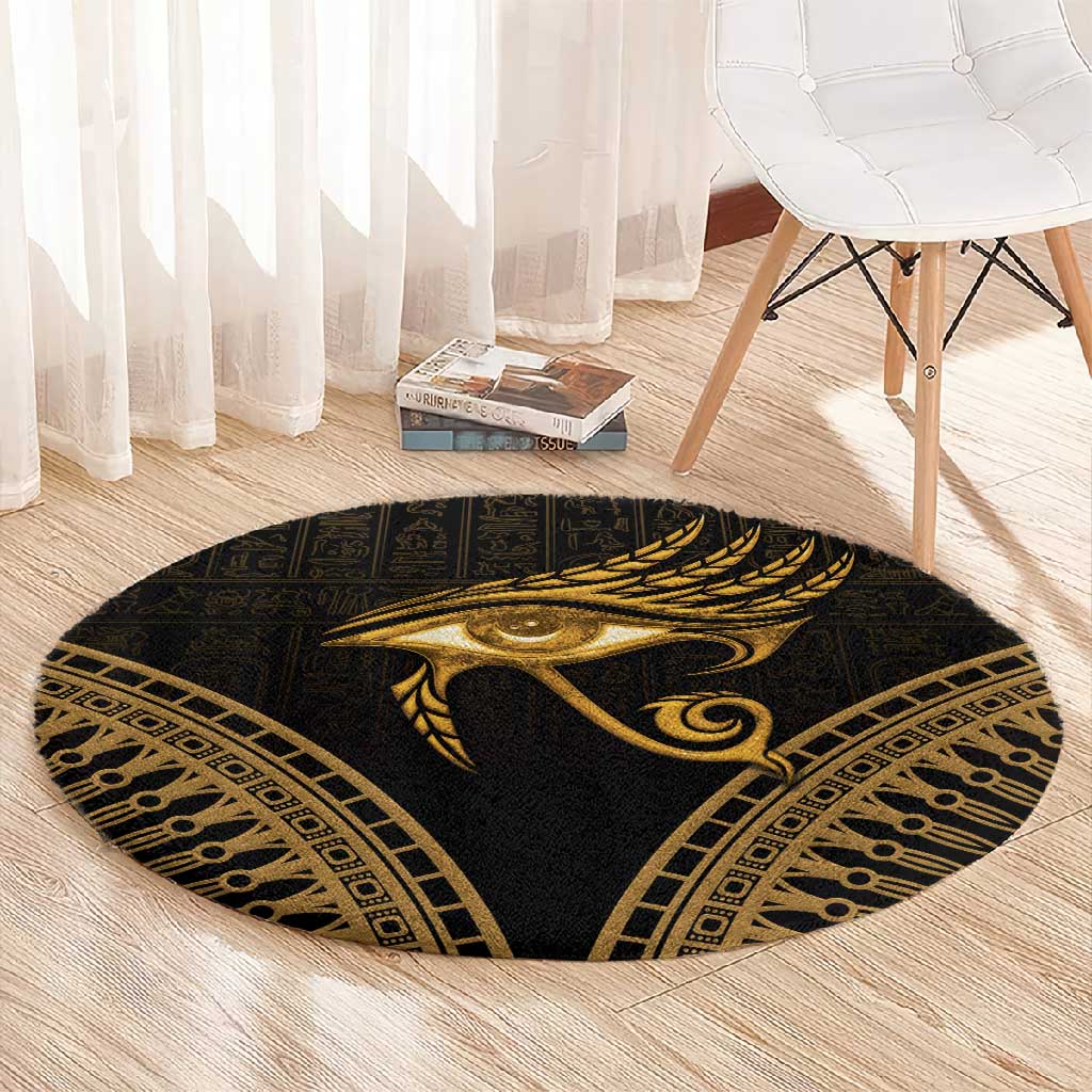 Ancient Egypt Gold Intricate Round Carpet Eye of Horus