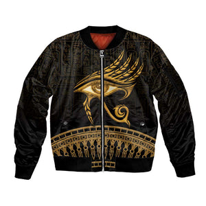 Ancient Egypt Gold Intricate Sleeve Zip Bomber Jacket Eye of Horus