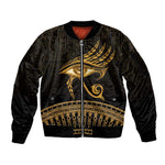 Ancient Egypt Gold Intricate Sleeve Zip Bomber Jacket Eye of Horus