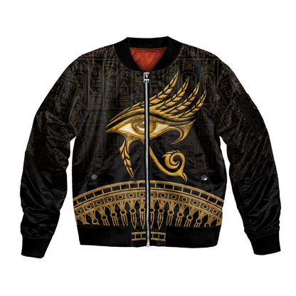 Ancient Egypt Gold Intricate Sleeve Zip Bomber Jacket Eye of Horus