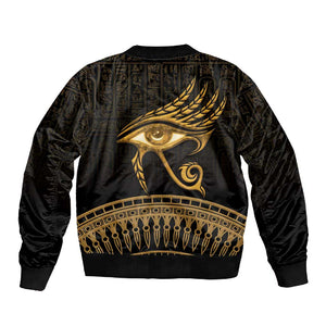Ancient Egypt Gold Intricate Sleeve Zip Bomber Jacket Eye of Horus