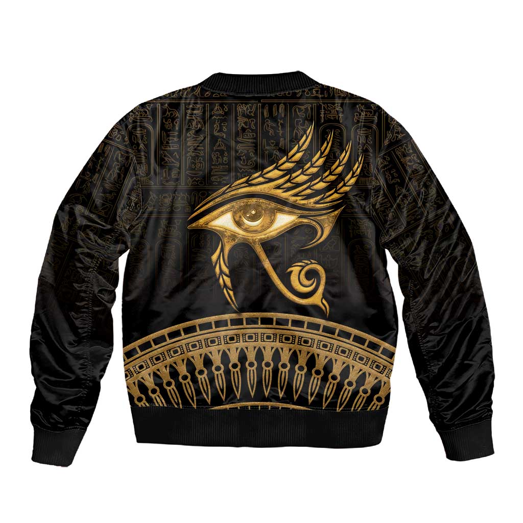 Ancient Egypt Gold Intricate Sleeve Zip Bomber Jacket Eye of Horus