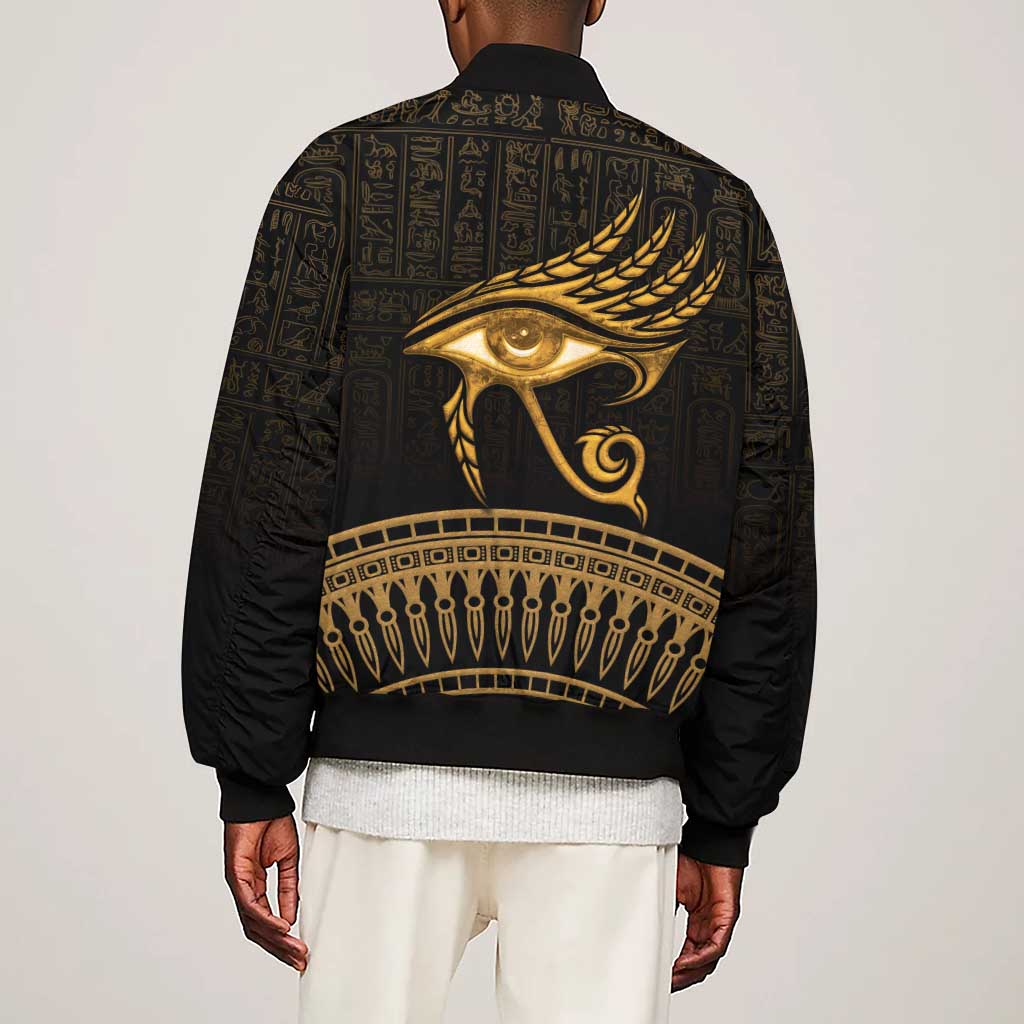 Ancient Egypt Gold Intricate Sleeve Zip Bomber Jacket Eye of Horus