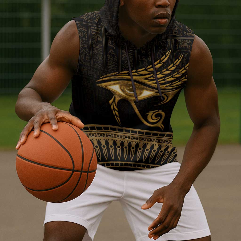Ancient Egypt Gold Intricate Sleeveless Hoodie Eye of Horus - African Pride