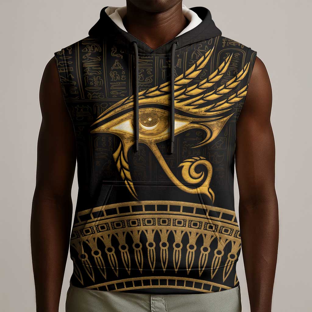 Ancient Egypt Gold Intricate Sleeveless Hoodie Eye of Horus - African Pride