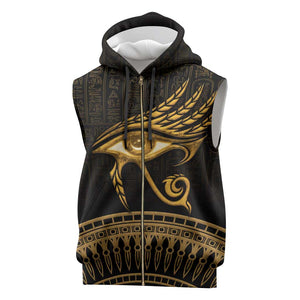 Ancient Egypt Gold Intricate Sleeveless Zip Hoodie Eye of Horus - African Pride