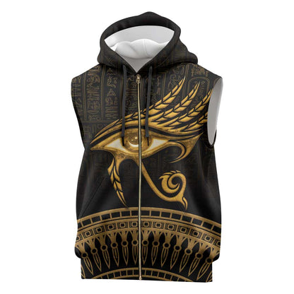 Ancient Egypt Gold Intricate Sleeveless Zip Hoodie Eye of Horus - African Pride
