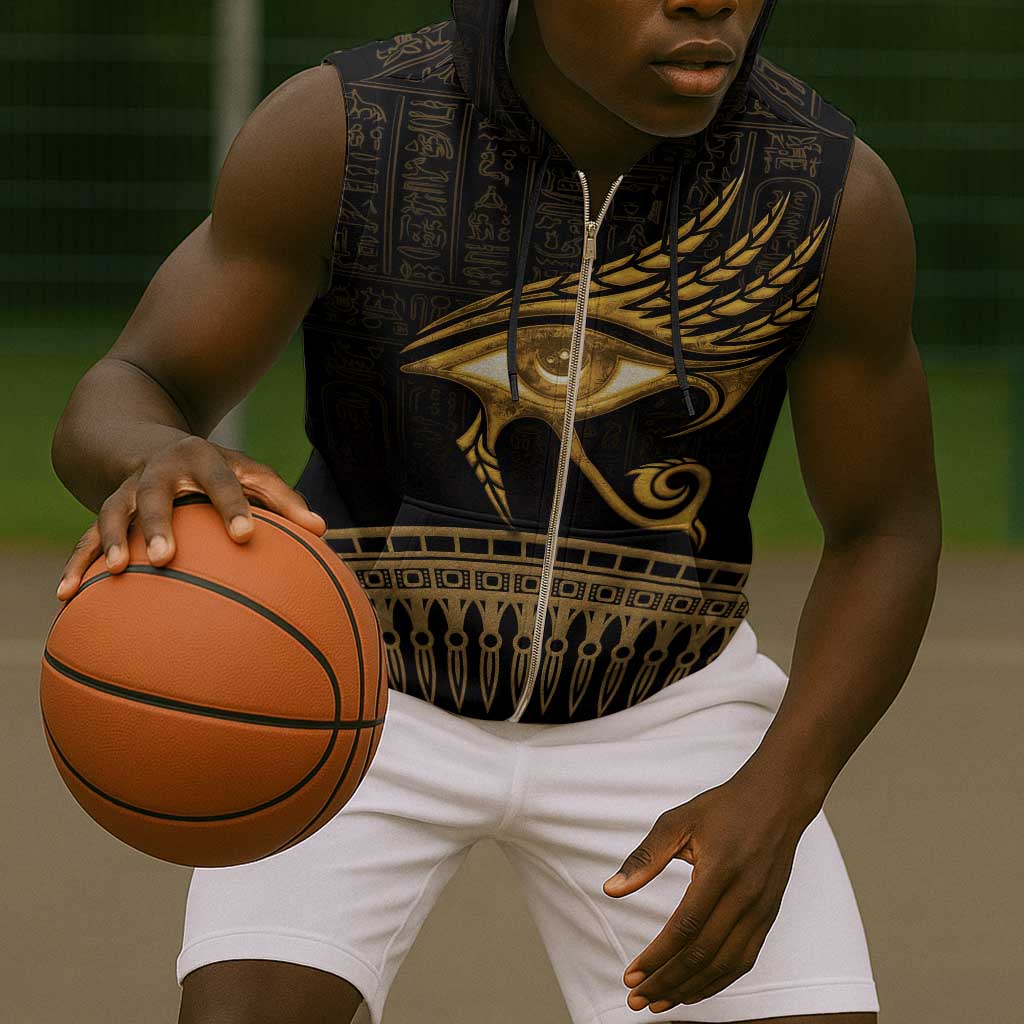 Ancient Egypt Gold Intricate Sleeveless Zip Hoodie Eye of Horus - African Pride