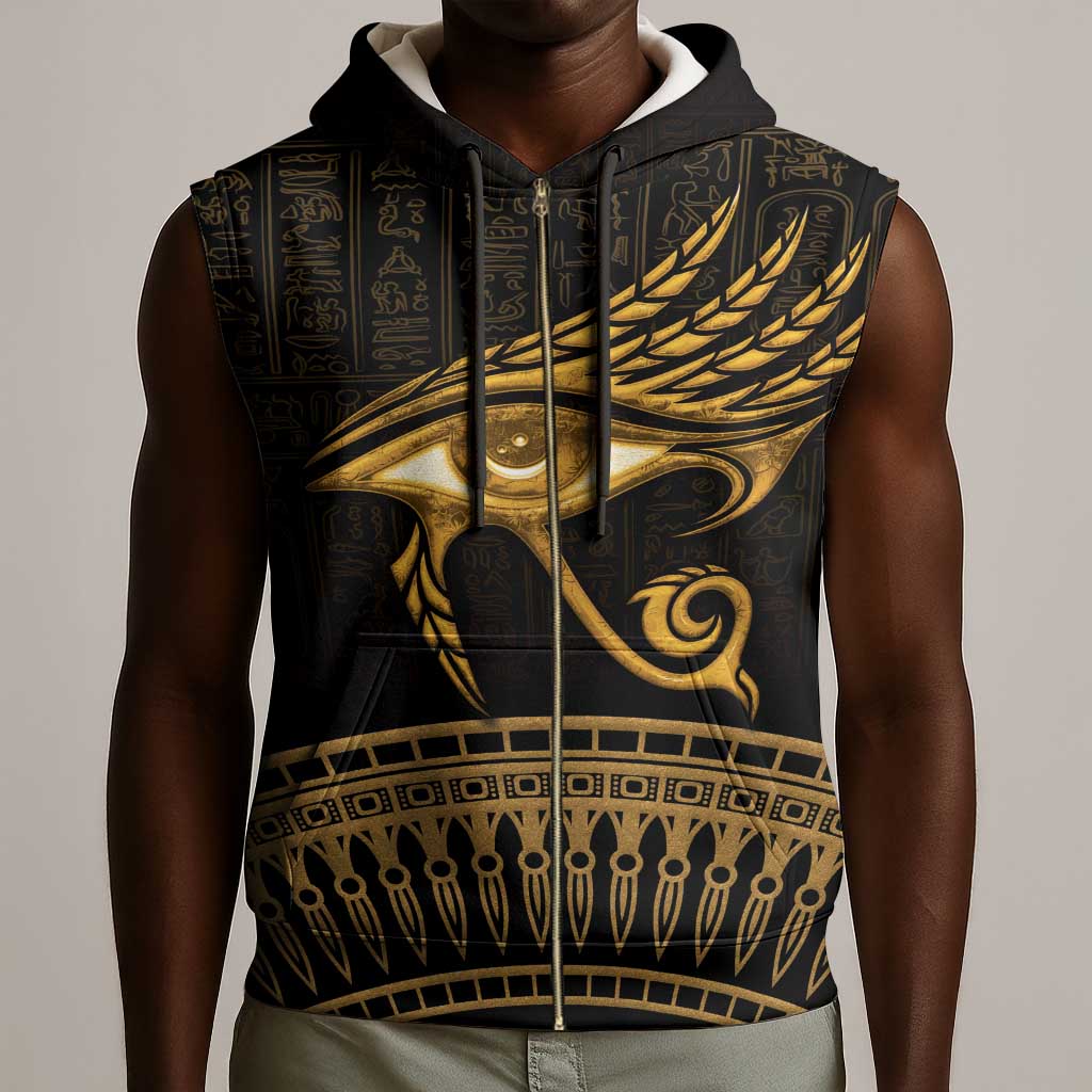 Ancient Egypt Gold Intricate Sleeveless Zip Hoodie Eye of Horus - African Pride