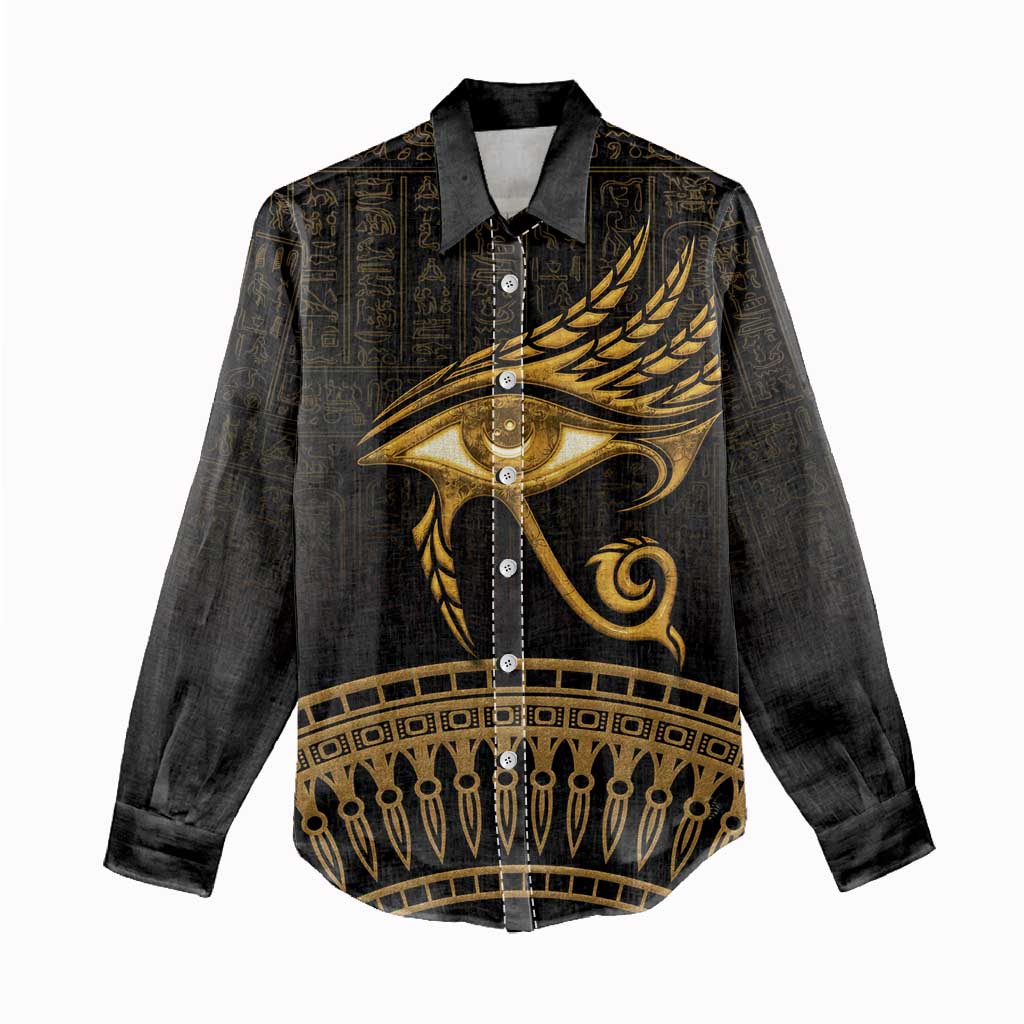 Ancient Egypt Gold Intricate Women Casual Shirt Eye of Horus