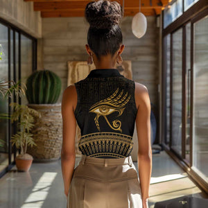 Ancient Egypt Gold Intricate Women Sleeveless Polo Shirt Eye of Horus
