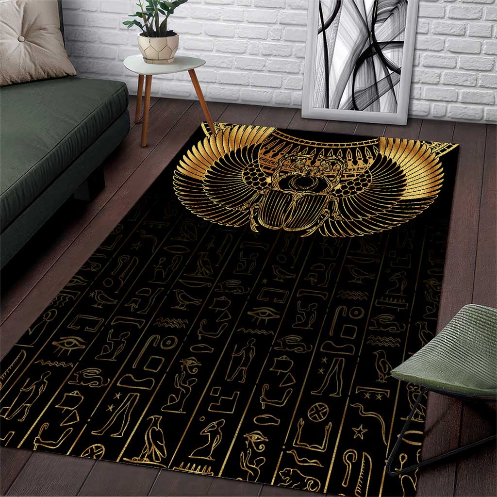 Ancient Egypt Area Rug Black Gold Scarab