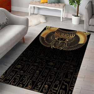 Ancient Egypt Area Rug Black Gold Scarab