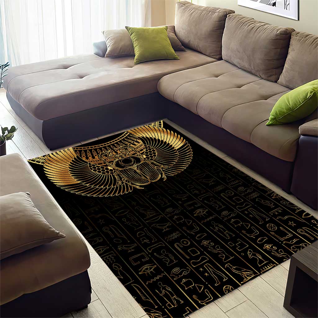 Ancient Egypt Area Rug Black Gold Scarab