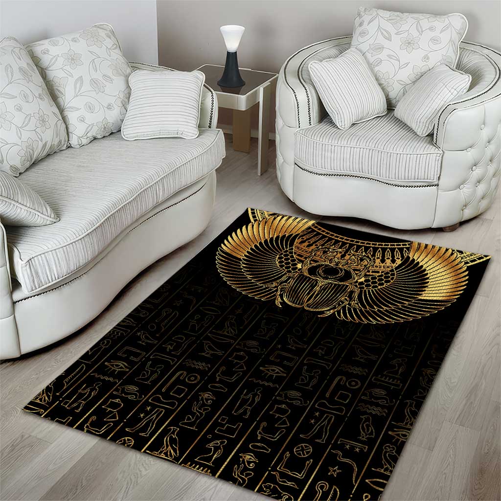 Ancient Egypt Area Rug Black Gold Scarab