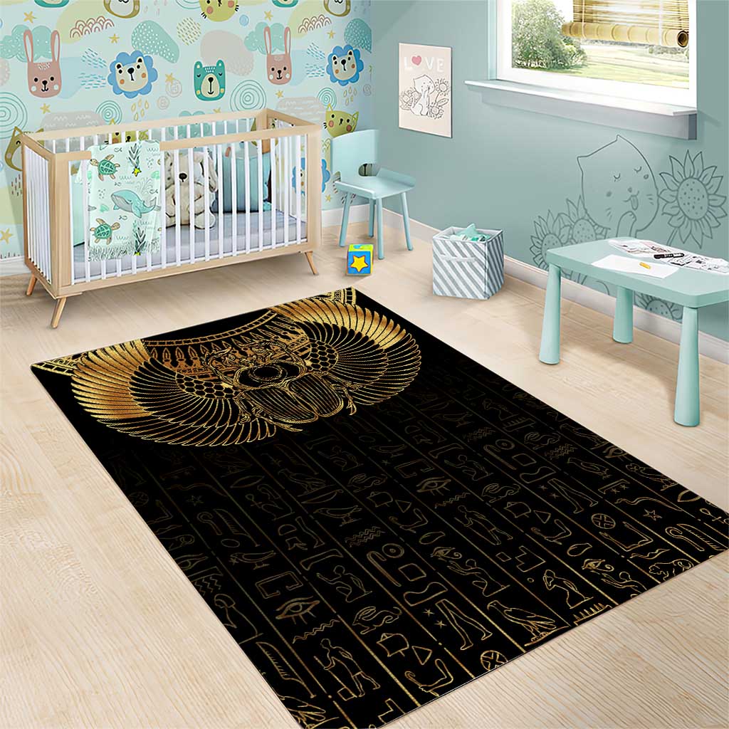 Ancient Egypt Area Rug Black Gold Scarab
