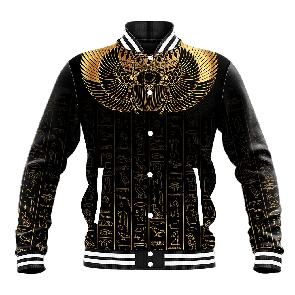 Ancient Egypt Baseball Jacket Black Gold Scarab