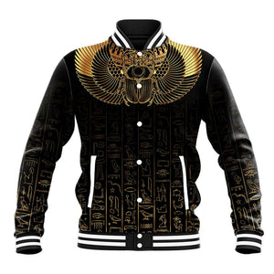 Ancient Egypt Baseball Jacket Black Gold Scarab