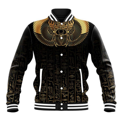 Ancient Egypt Baseball Jacket Black Gold Scarab