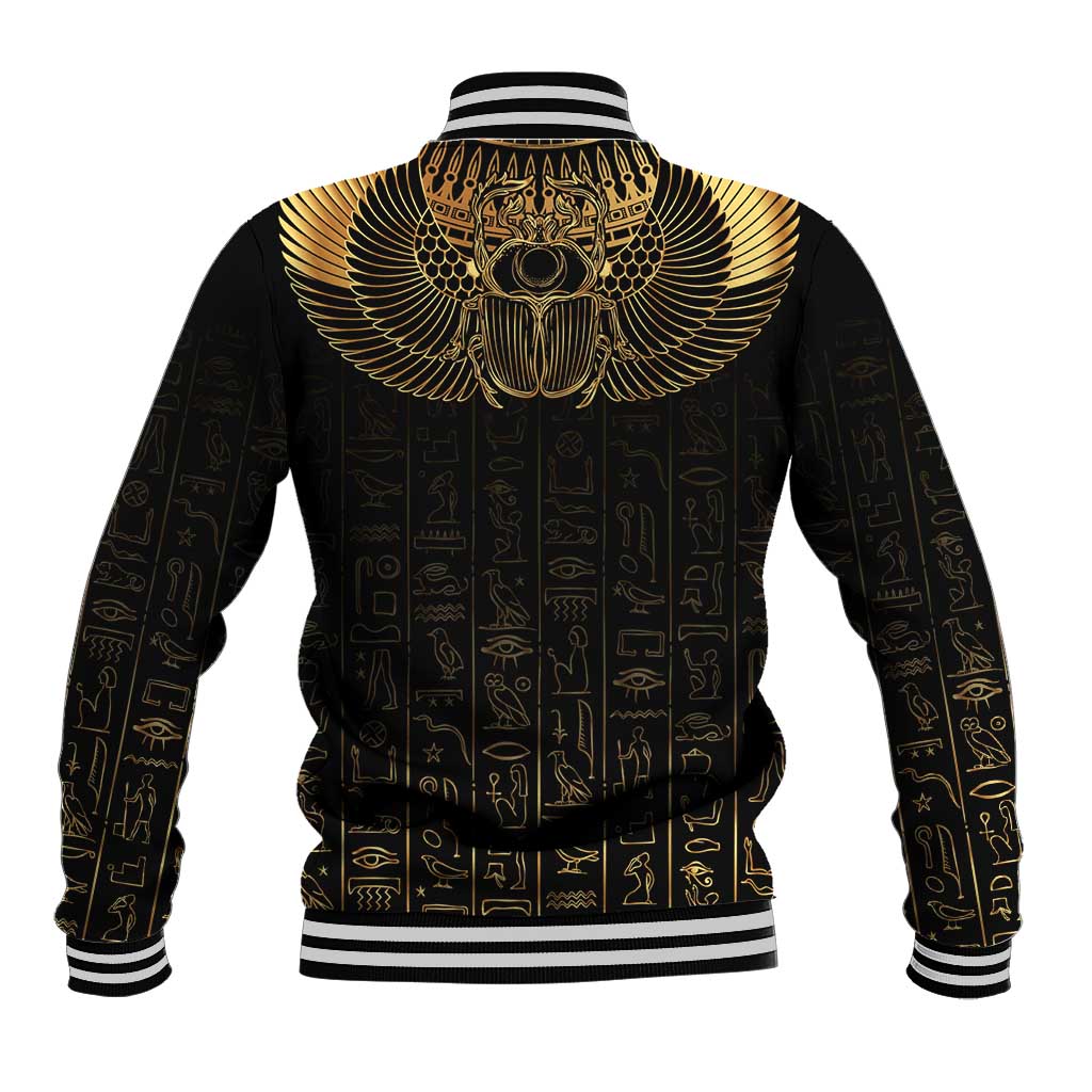 Ancient Egypt Baseball Jacket Black Gold Scarab