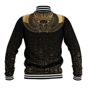 Ancient Egypt Baseball Jacket Black Gold Scarab