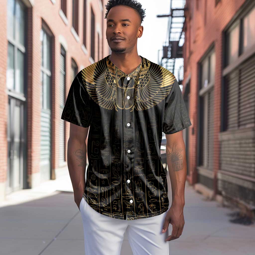 Ancient Egypt Baseball Jersey Black Gold Scarab