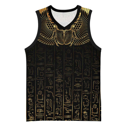 Ancient Egypt Basketball Jersey Black Gold Scarab - African Pride