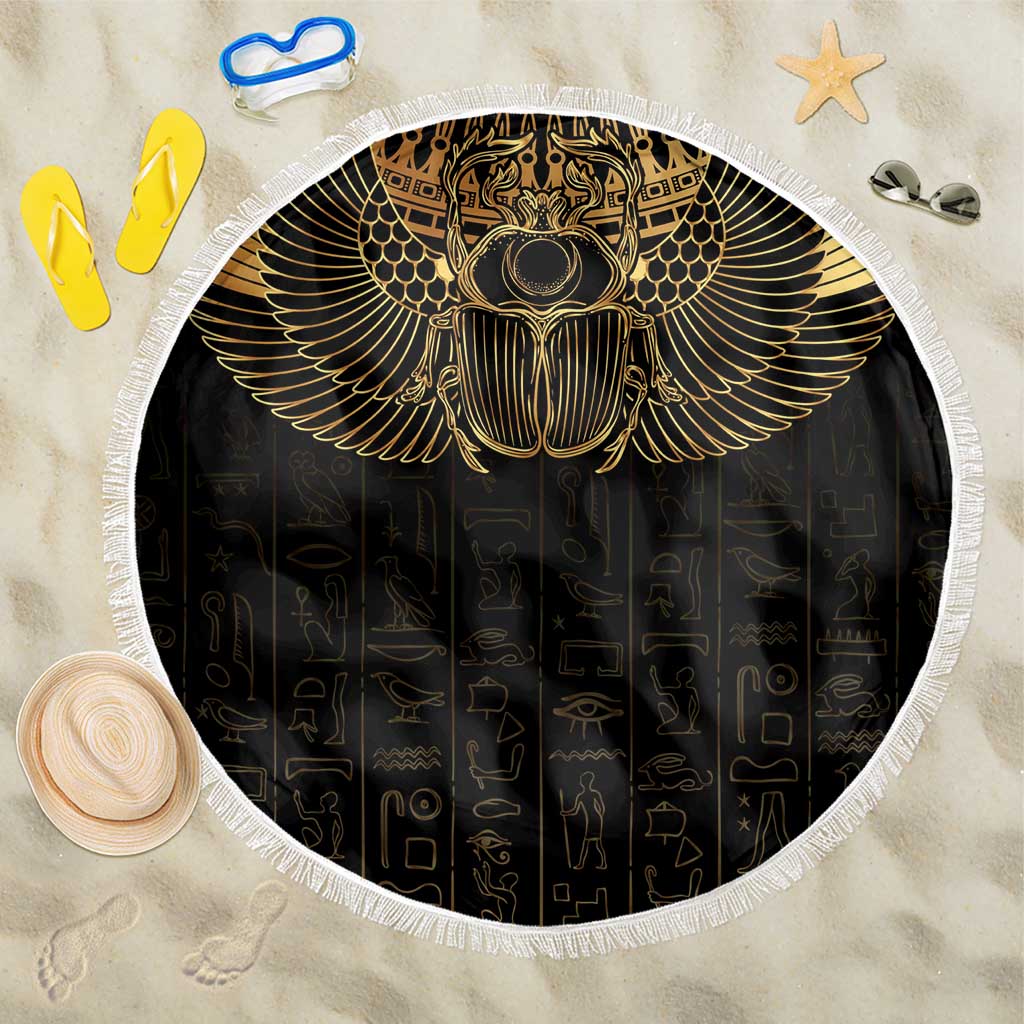 Ancient Egypt Beach Blanket Black Gold Scarab