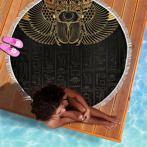 Ancient Egypt Beach Blanket Black Gold Scarab