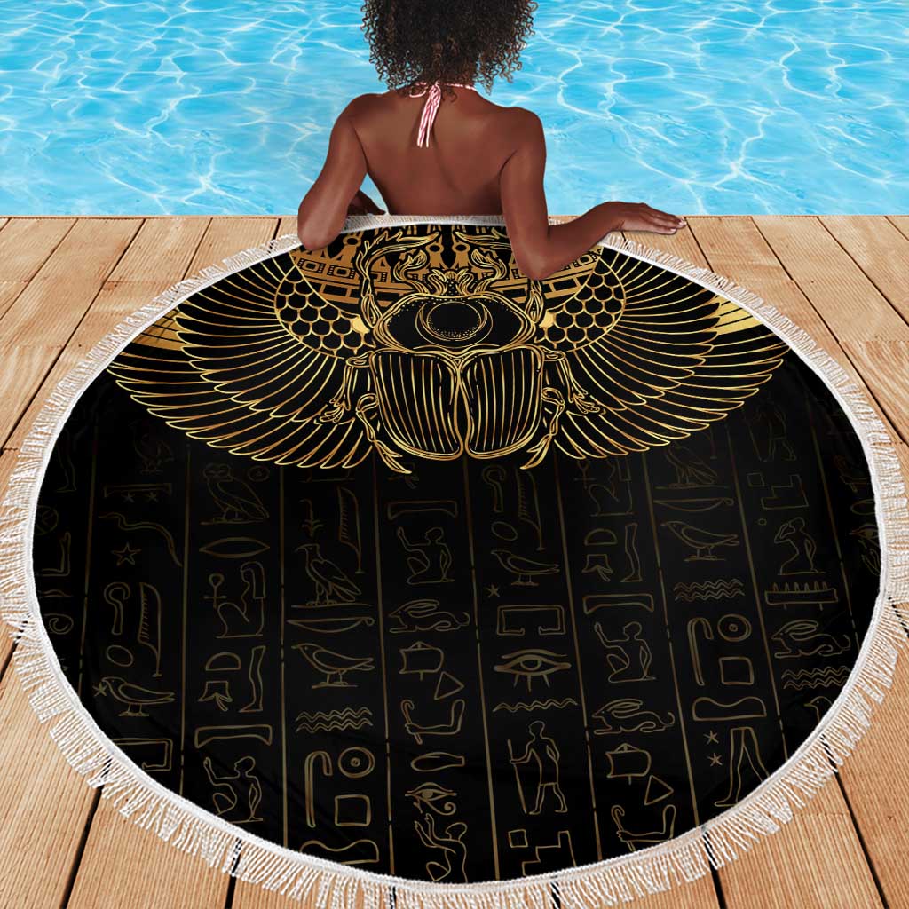 Ancient Egypt Beach Blanket Black Gold Scarab
