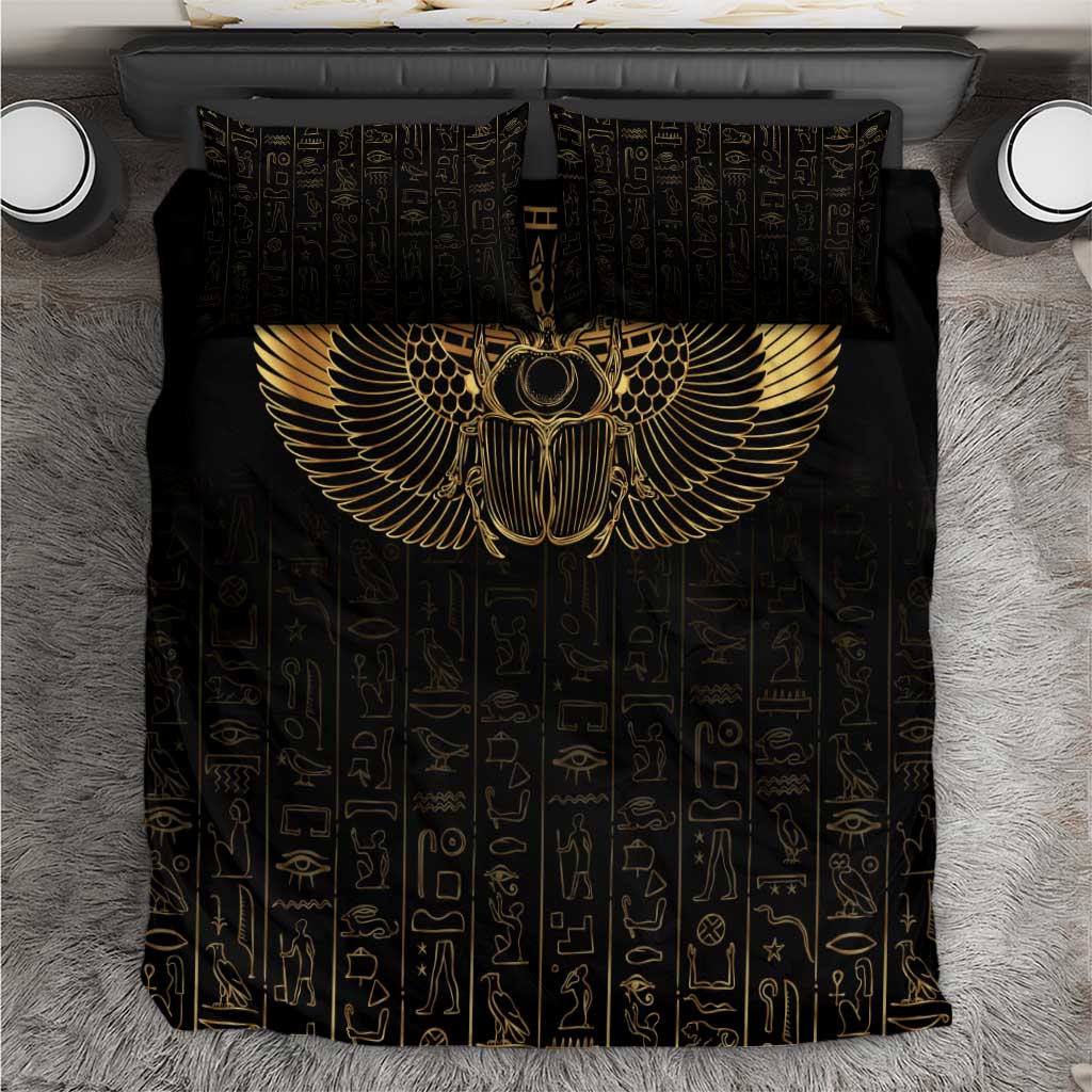 Ancient Egypt Bedding Set Black Gold Scarab