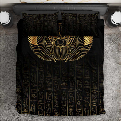 Ancient Egypt Bedding Set Black Gold Scarab