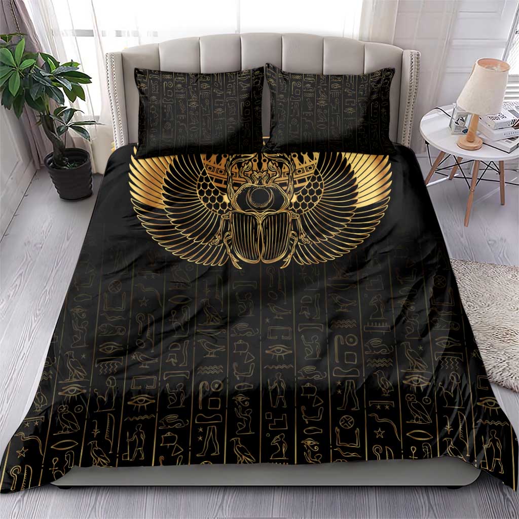 Ancient Egypt Bedding Set Black Gold Scarab