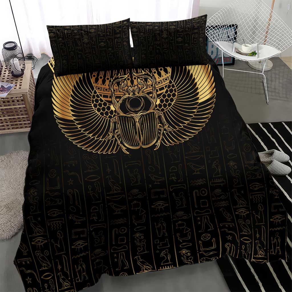 Ancient Egypt Bedding Set Black Gold Scarab