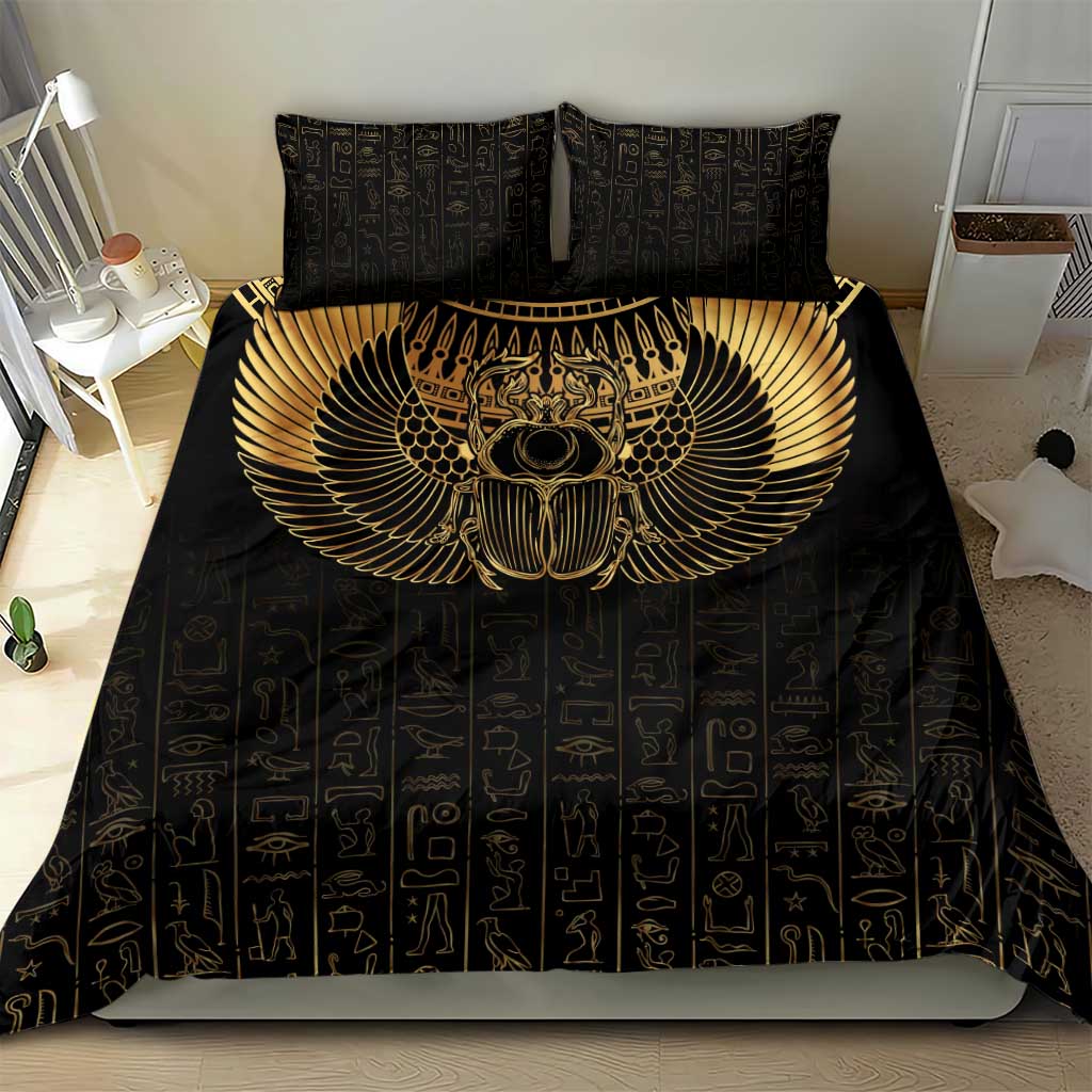 Ancient Egypt Bedding Set Black Gold Scarab