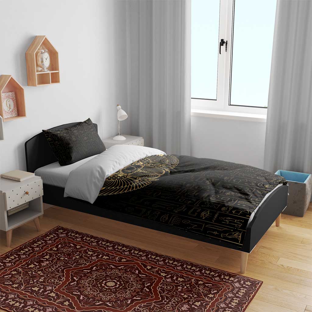 Ancient Egypt Bedding Set Black Gold Scarab
